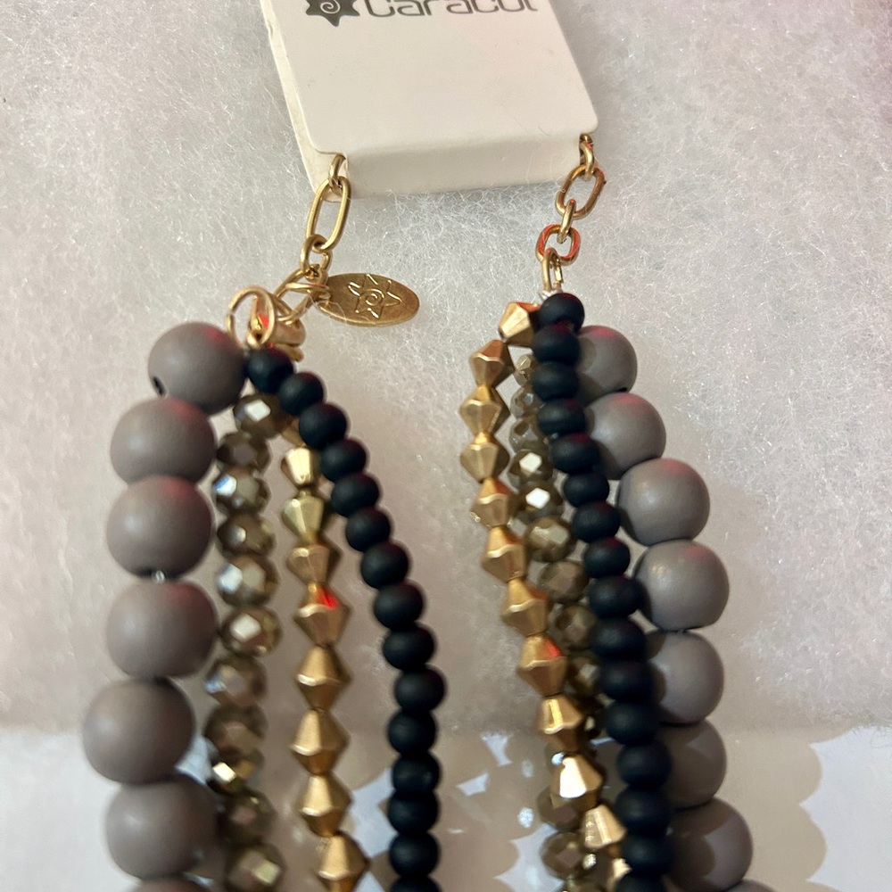 4 Strand Necklace Gold Silver Grey Black NWT by Caracol